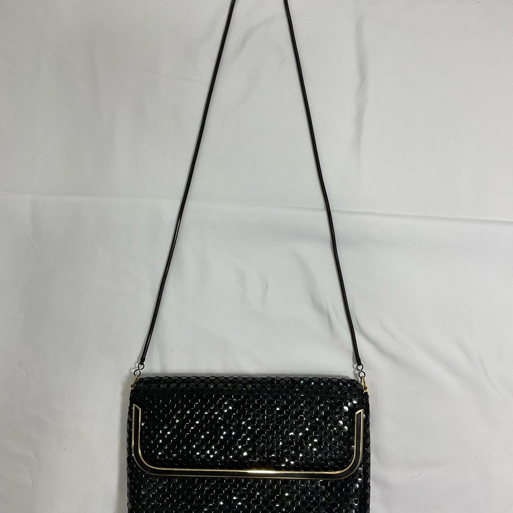 Vintage Black Metal Mesh Evening Bag with Gold Hardware Made In Hong